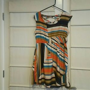 Cross-back short stripped dress